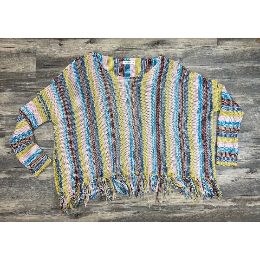 Natural Life‎ Fringe Striped Sweater S/M Boho Oversized Festival Beachy Knit